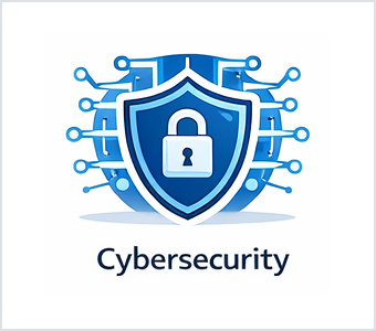 Cybersecurity icon showing a shield and lock for digital protection and risk reduction