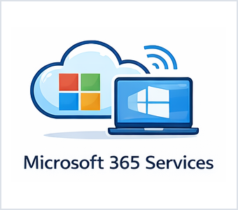 Microsoft 365 services icon showing cloud applications and laptop access