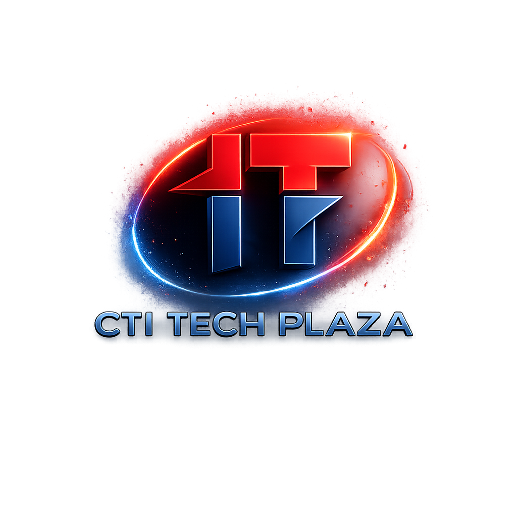 CTi Tech Plaza logo featuring stylized red and blue initials within a glowing circular design.