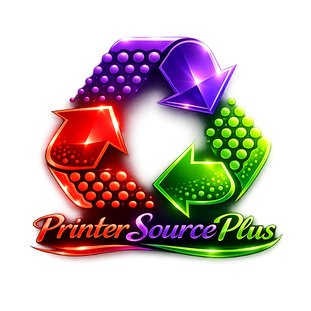 Circular arrow logo with red, purple, and green glossy arrows and dotted halftone accents on a black background.