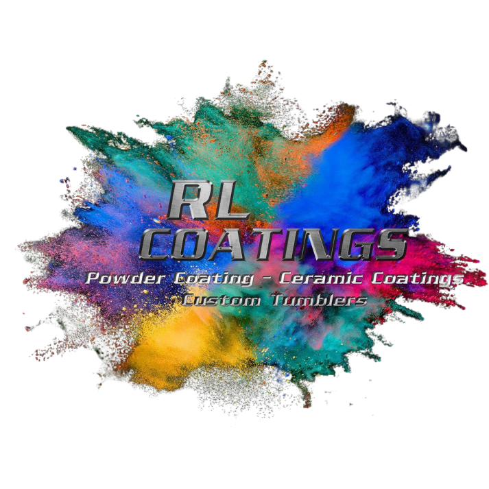 RL Coatings logo with metallic text over a multicolor powder burst background.