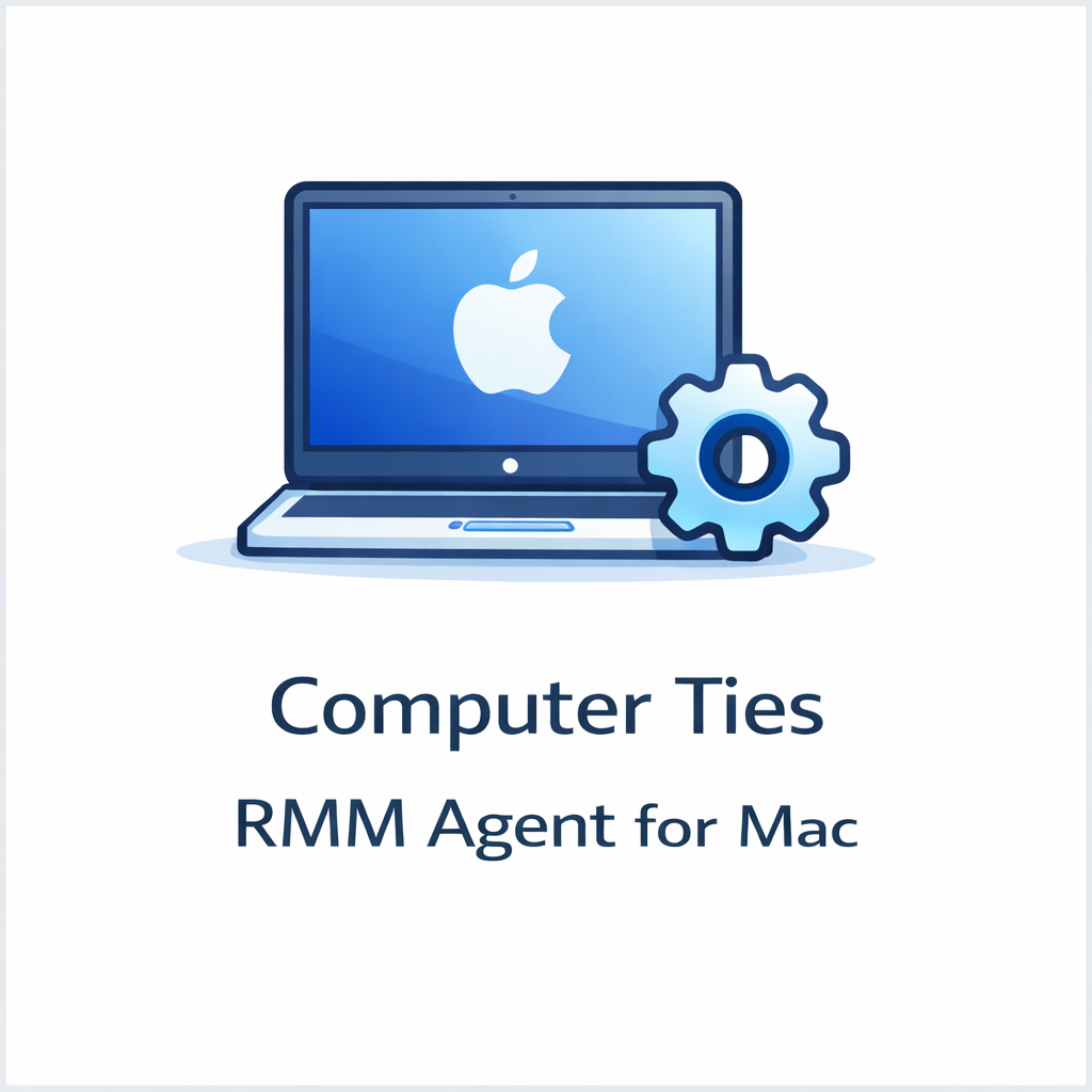 Computer Ties RMM Agent for Mac icon showing a laptop with Apple logo and settings gear in a blue service tile.
