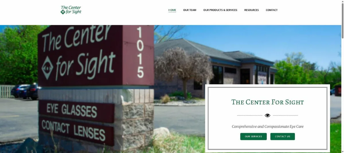 The Center for Sight eye care website home page designed by Computer Ties