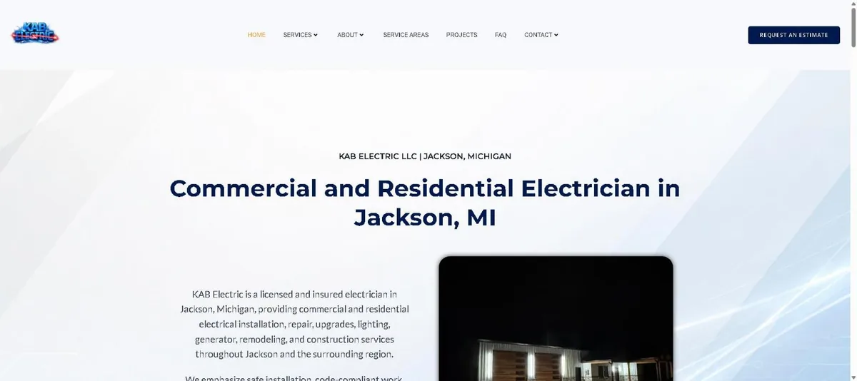 KAB Electric website home page designed by Computer Ties
