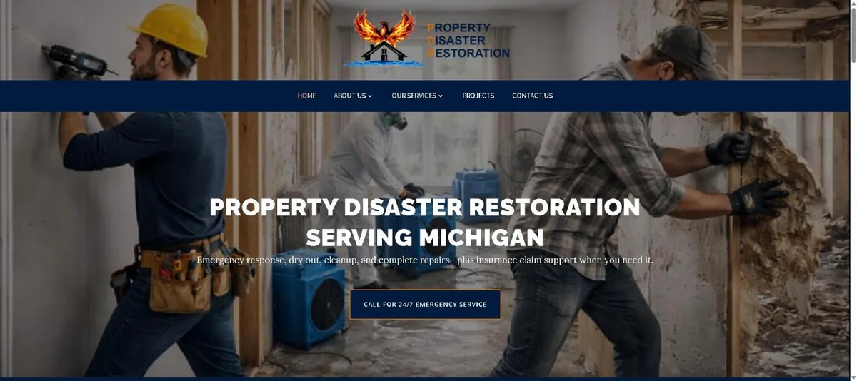 Property Disaster Restoration website home page designed by Computer Ties