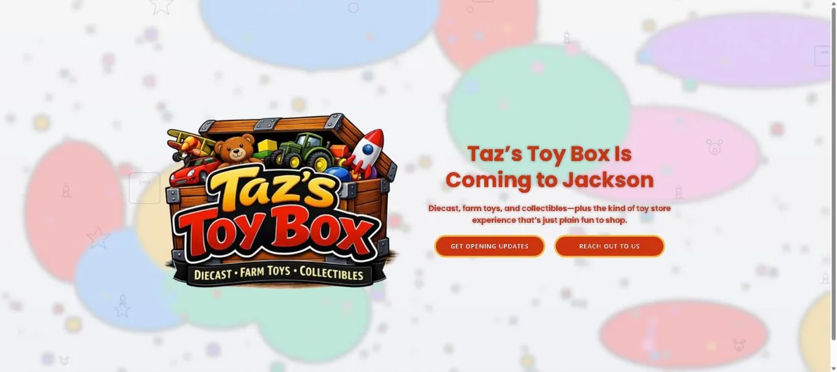 Taz's Toy Box website home page designed by Computer Ties